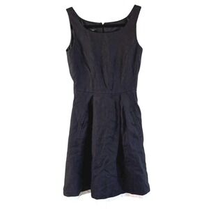 Talbots Black Sleeveless Midi Dress Fit Flare Pleated White Hem Trim 2P Ladylike